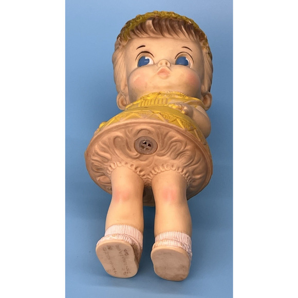 Vintage 1958 Girl Doll Squeak Toy Edward Mobley Yellow Dress Squeaker Rubber 8in - Picture 4 of 5